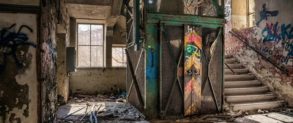 A photo of a derelict room